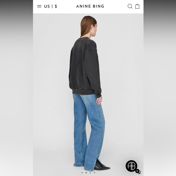 Anine Bing Los Angeles washed black Ramona sweatshirt  Crewneck Sweater S - Picture 3 of 16